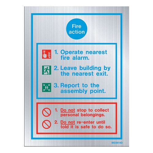 Firechief Sign FIRE ACTION, Brushed Aluminium (HS1060D)
