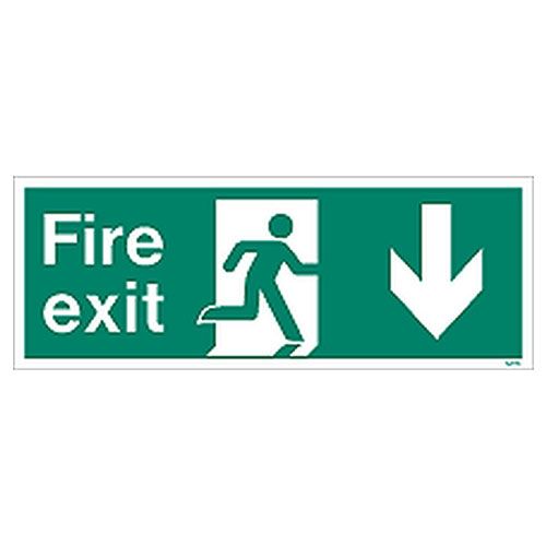 Firechief Sign FIRE EXIT DOWN White (W437K)
