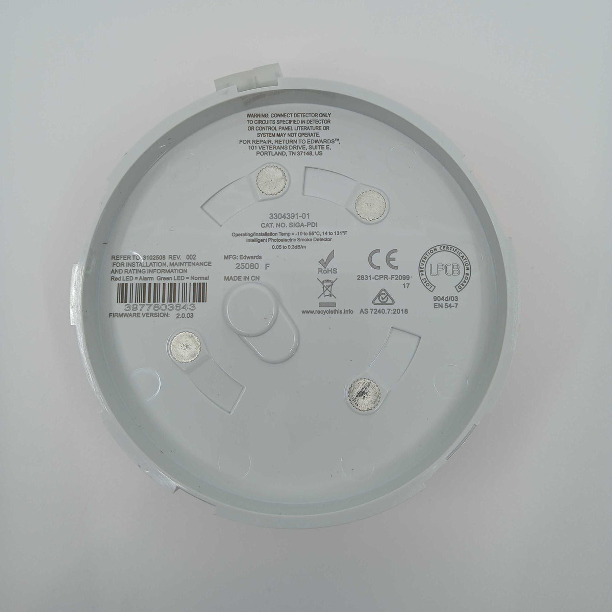 Edwards SIGA-PDI Intelligent Photoelectric Smoke Detector - EN54 Listed - JEM Systems UK
