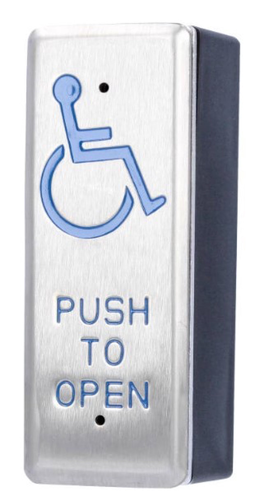 CDVI Architrave All-Active Exit Button PUSH TO OPEN PTO c/w Wheelchair Logo Surface Mount Stainless Steel
