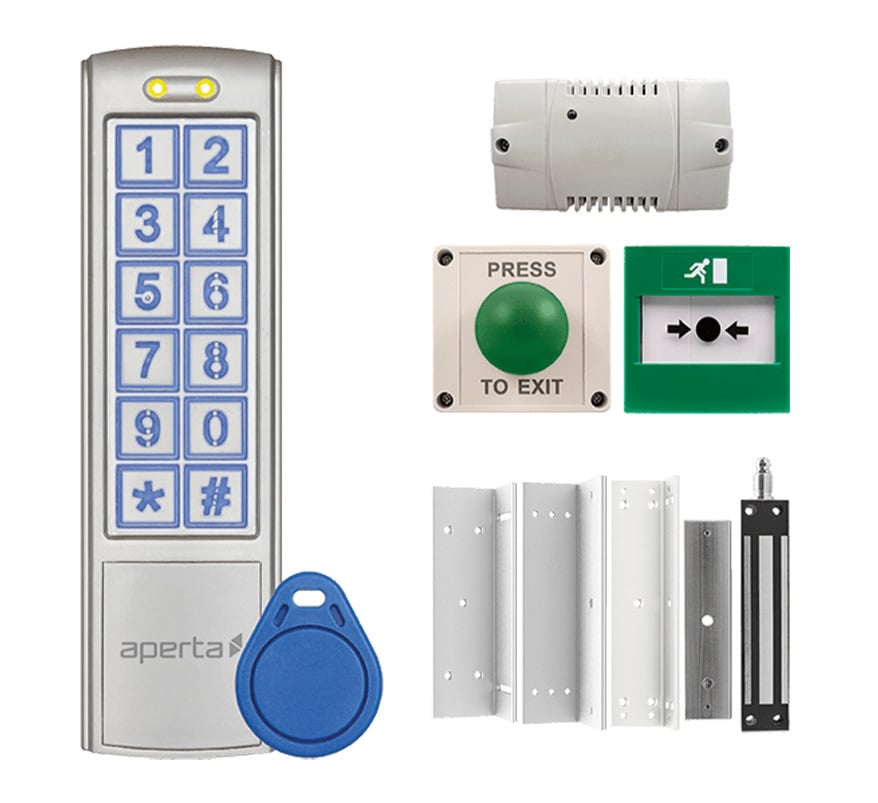 ESP Aperta Single Door External Proximity Keypad Kit c/w IP55 Mushroom Exit Button (Silver Keypad) (EZT3KXT) - JEM Systems UK