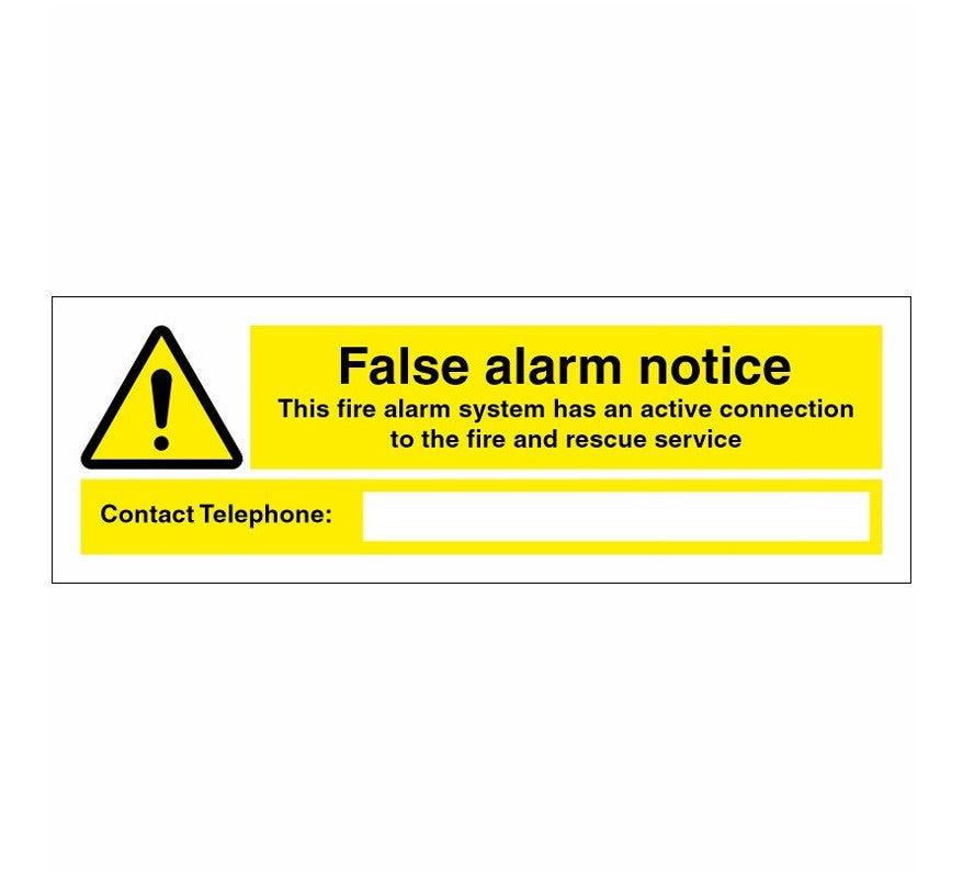 False Alarm Notice Label, Self Adhesive Vinyl Sticker, 150mm x 50mm (FAN.01-SA) - JEM Systems UK
