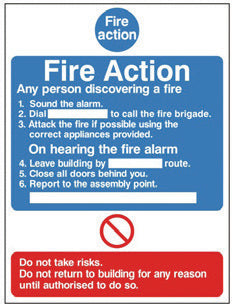 Jewel FAN4P Fire Action Notice (Do Not Take Risks), Photoluminescent, 150x200mm