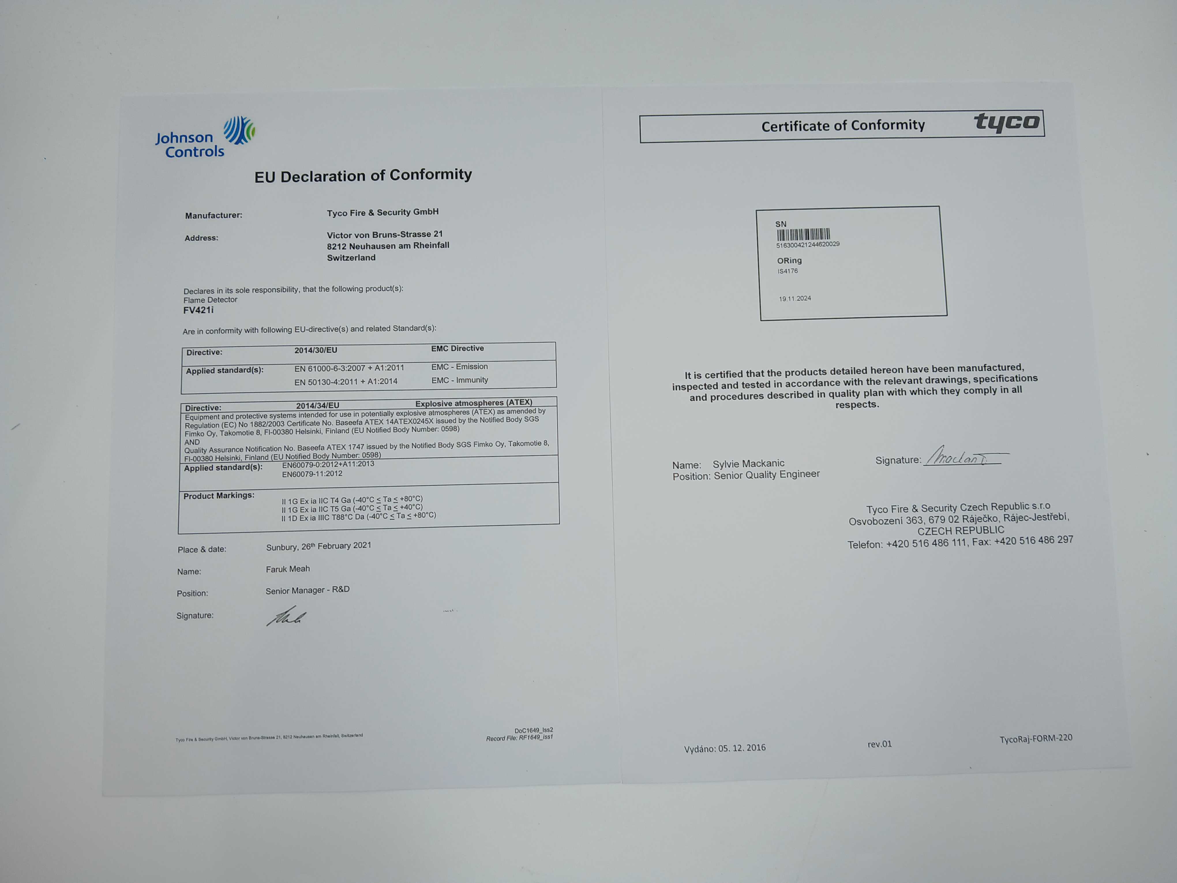 FireClass 516.300.421 FV421I IR Flame Detector - JEM Systems UK