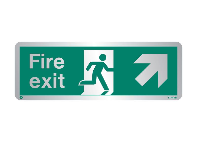 Firechief Sign Fire Exit Up Right Brushed Stainless Steel (STB438T)