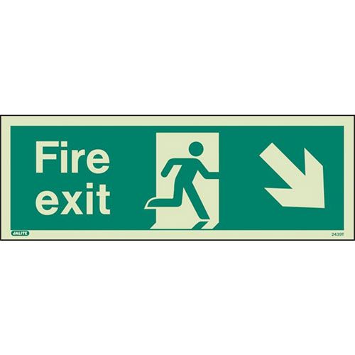 Firechief Sign FIRE EXIT DOWN RIGHT Photolum (439T/R)