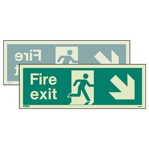 Firechief Sign FIRE EXIT DOWN LEFT/RIGHT Photolum (439DST/R)