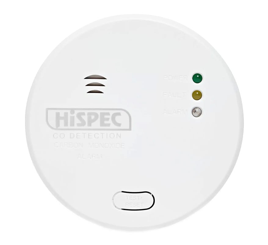 Hispec Mains Powered Carbon Monoxide Alarm with 10 Year Lithium Backup Battery (HSSA/CO/FF10) - JEM Systems UK