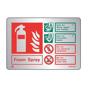 Firechief Brushed Stainless Steel Foam Spray Extinguisher ID Sign Radius Corners (STB6373ID)