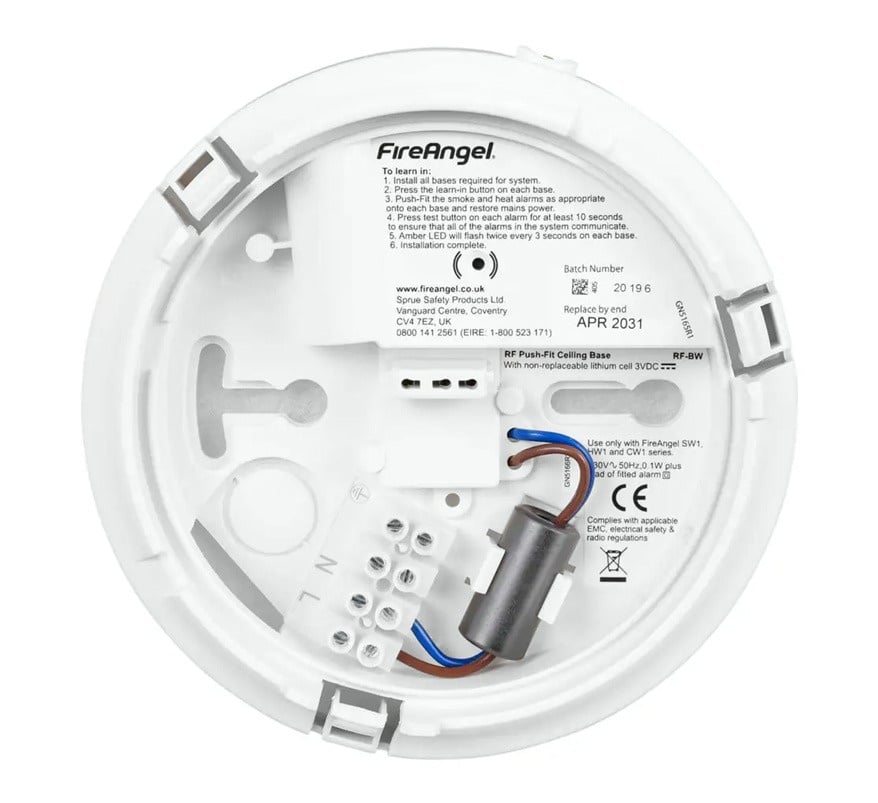 FireAngel Radio-Interlink Push Fit Base with 10 Year Lithium Battery (RF-BW-T) - JEM Systems UK