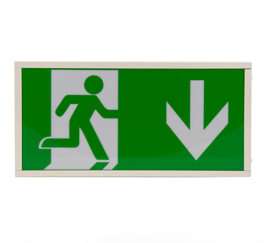 Hispec Rhine 2.5W Universal LED Maintained Emergency Exit Box (Arrow Down) (HSEM/LEDEBD) - JEM Systems UK