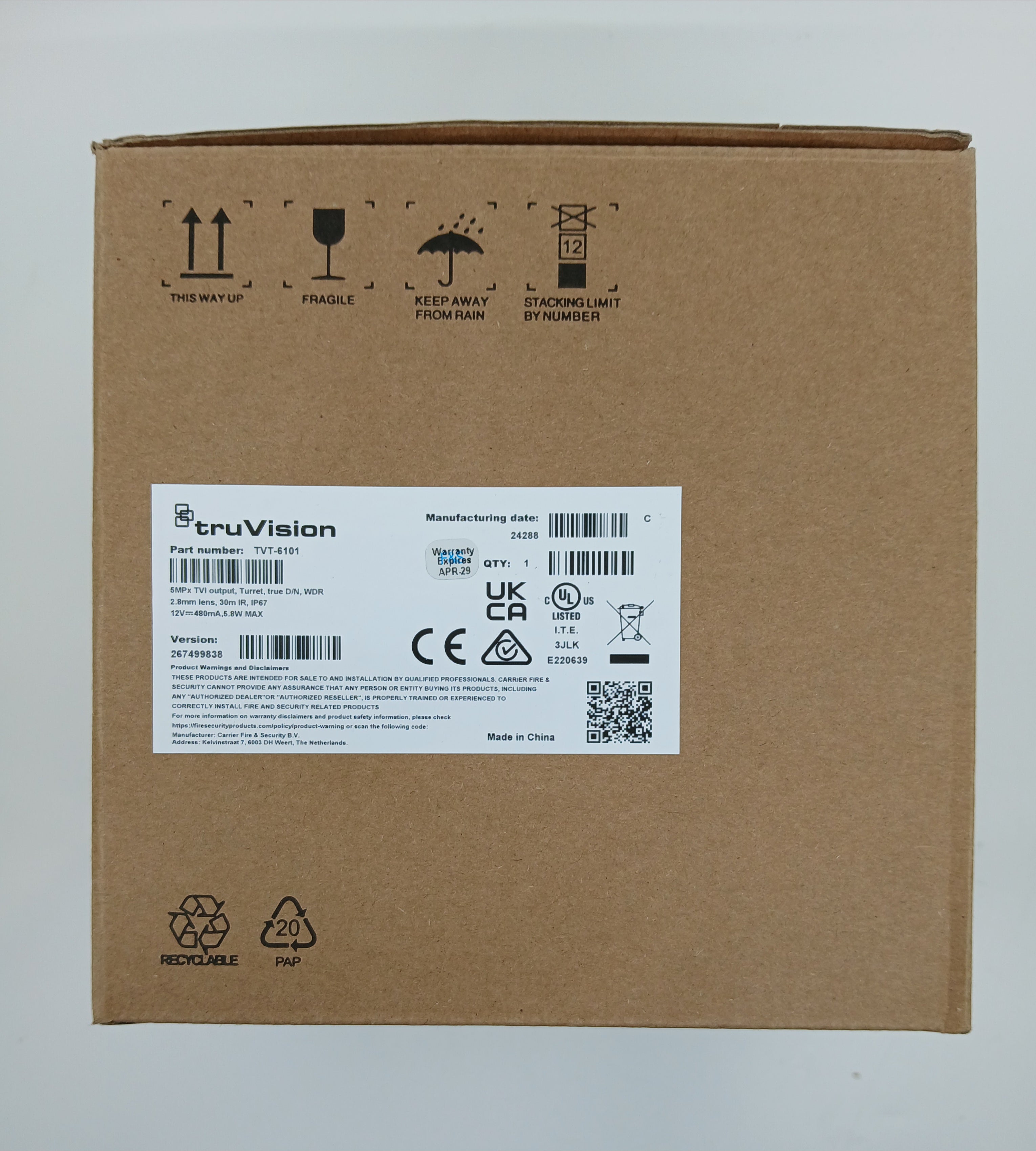 TruVision TVT-6101 HD-TVI Analog Turret Camera, 5 MP, 2.8 mm lens, WDR, 30 m IR, HD-TVI Output, IP67 - JEM Systems UK