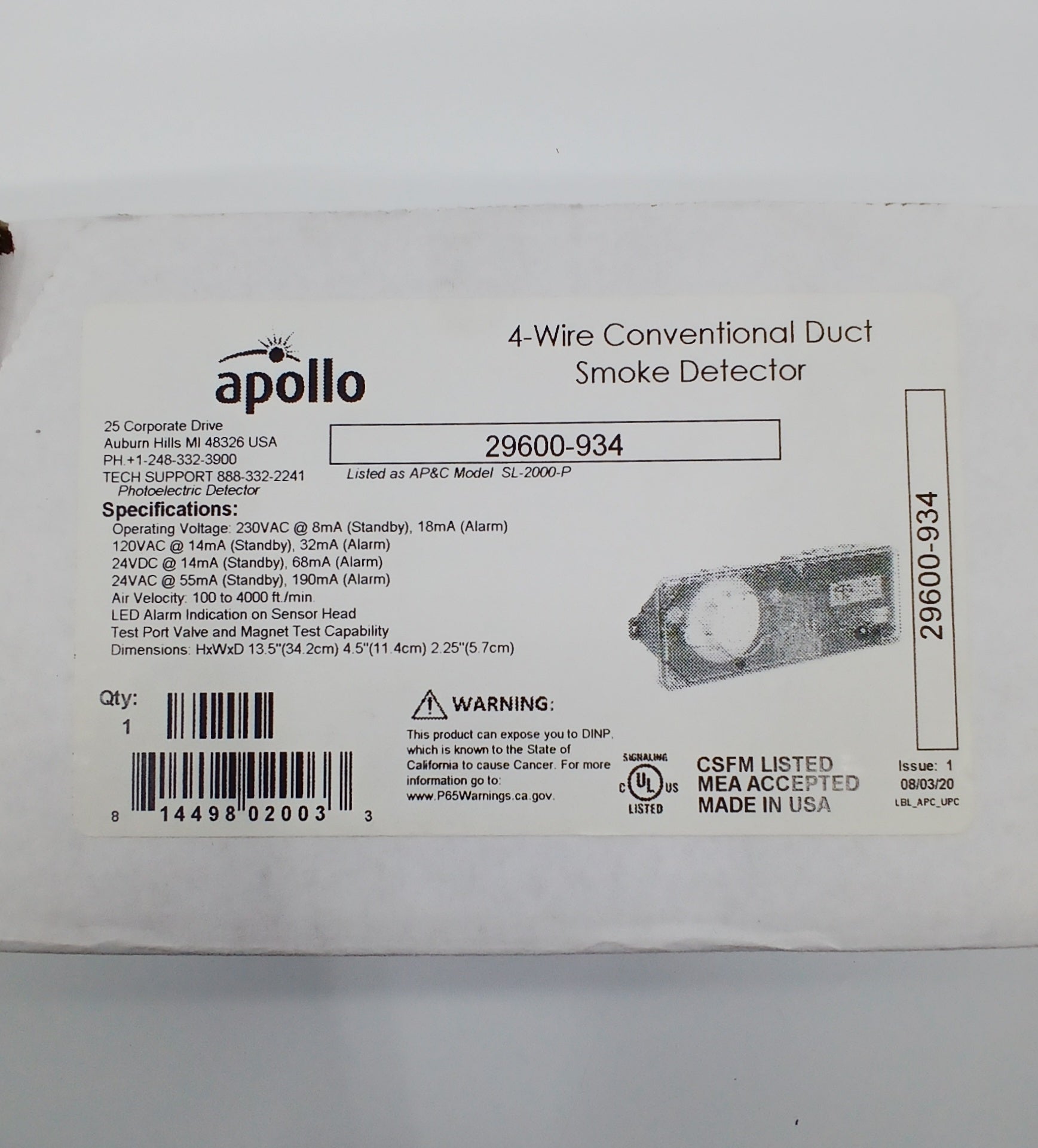 Apollo 29600-934 Duct Detector - JEM Systems UK