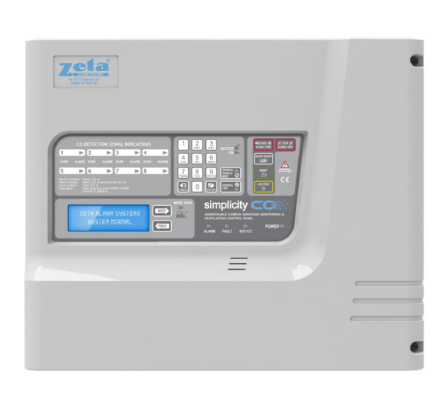 Zeta Simplicity CO 8 Zone Addressable Carbon Monoxide Panel (126 Devices) (S126/CO) - JEM Systems UK