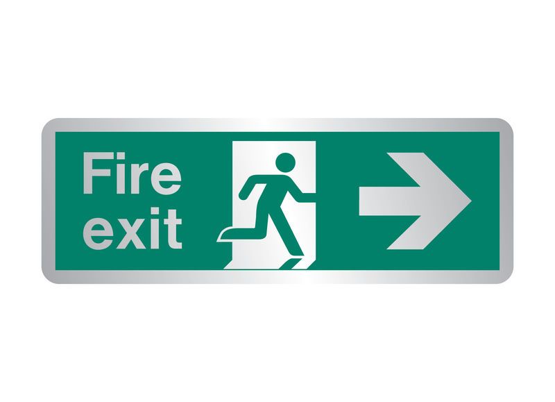 Firechief Sign Fire Exit Right Brushed Stainless Steel (STB435T)