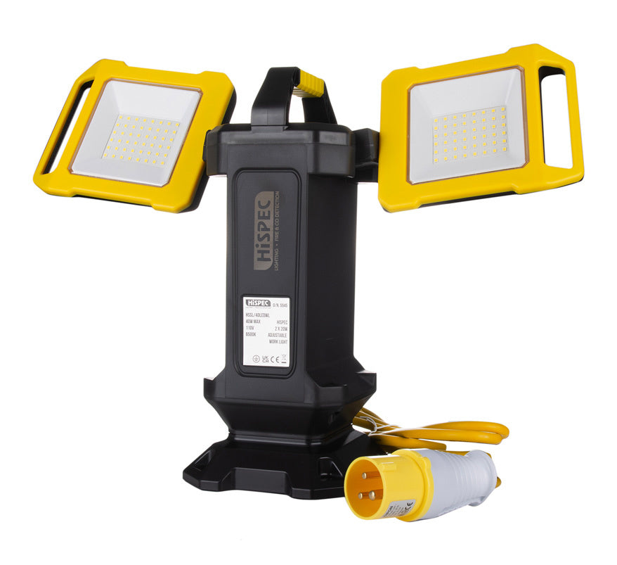 Hispec Twin 20W 110V Adjustable LED Work Light (HSSL/40LEDWL) - JEM Systems UK