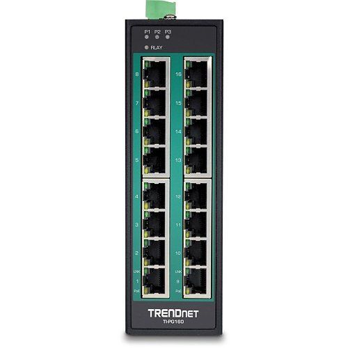 TRENDnet TI-PG160 16-Port Industrial Gigabit PoE+ DIN-Rail Switch