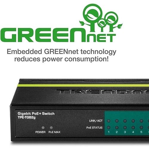 TRENDnet TPE-TG82G 8-Port Gigabit PoE+ Switch, 61W, (Replaces TPE-TG82g)