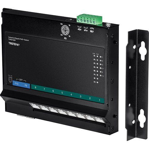 TRENDnet TI-PG102F 10-Port Industrial Gigabit PoE+ Wall-Mount Front Access Switch