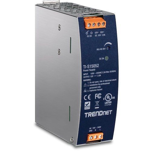 TRENDnet TI-S15052 DIN-Rail Power Supply with PFC Function, 52V DC, 2.89A AC/DC, 150W