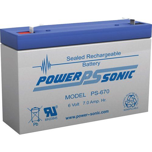 Power Sonic PS-670 PS Series, 6V, 7Ah, Sealed Lead Acid Rechargable Battery, 20-Hr Rate Capacity