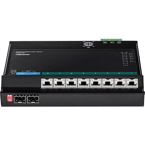 TRENDnet TI-PG102F 10-Port Industrial Gigabit PoE+ Wall-Mount Front Access Switch