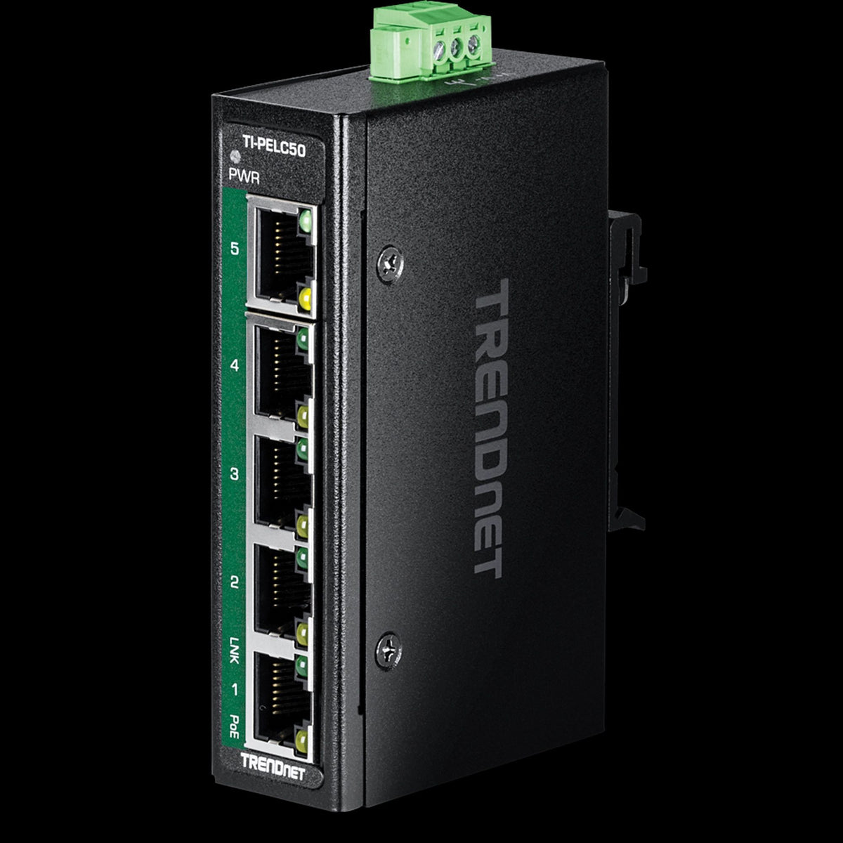 TRENDnet TI-PELC50 5-Port Industrial Fast Ethernet PoE+ DIN-Rail Mini Switch