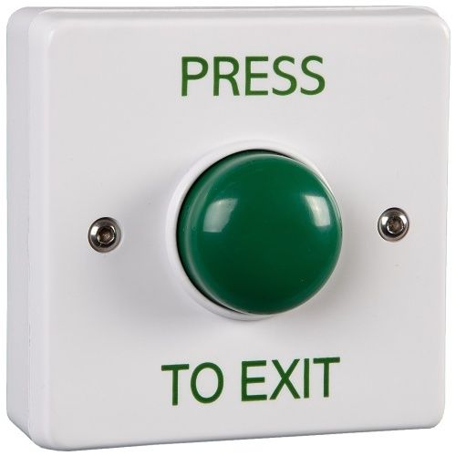 RGL EBGB01P-PTE-W Press to Exit Button, Momentary Contact, Surface and Flush Mount, White Body and Green Dome