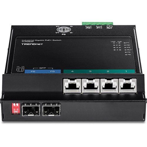TRENDnet TI-PG62F 6-Port Industrial Gigabit PoE+ Wall-Mounted Front Access Switch