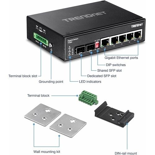TRENDnet TI-G62 6-Port Hardened Industrial Gigabit DIN-Rail Switch