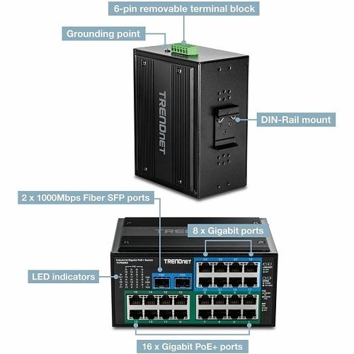 TRENDnet TI-PG262 26-Port Hardened Industrial Gigabit PoE+ DIN-Rail Switch