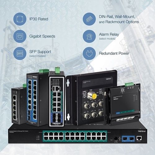 TRENDnet TI-PG160 16-Port Industrial Gigabit PoE+ DIN-Rail Switch