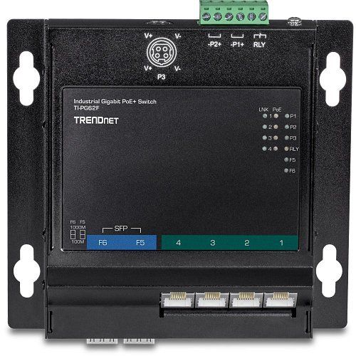 TRENDnet TI-PG62F 6-Port Industrial Gigabit PoE+ Wall-Mounted Front Access Switch