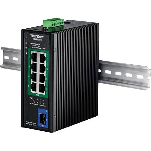 TRENDnet TI-BG5091 9-Port Industrial 2.5G DIN-Rail PoE++ Switch with 10G SFP+ Port