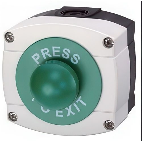 STP STP-PTE-WP-VR Surface Mount Dome Exit Button, Weatherproof, Vandal Resitiant, 'PRESS TO EXIT' Text, Green