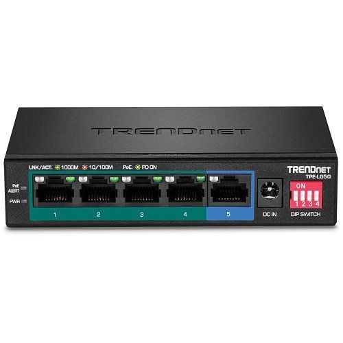 TRENDnet TPE-LG50 5-Port Gigabit Long Range PoE+ Switch, 4-Gigabit PoE+ Ports and 1-Gigabit Port, 32W, Black