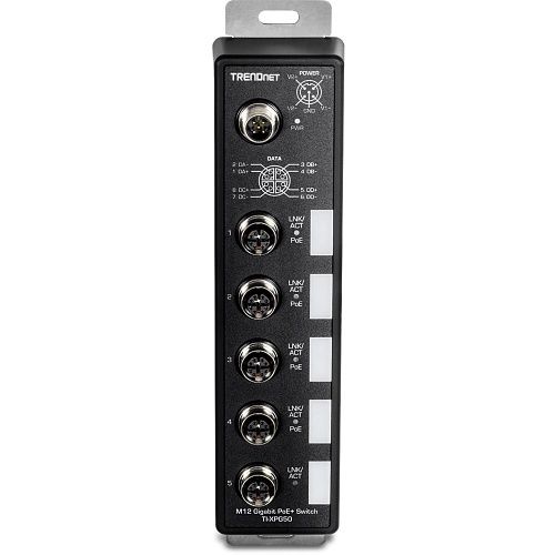 TRENDnet TI-XPG50 5-Port Industrial EN50155 M12 Gigabit PoE+ Railway Switch