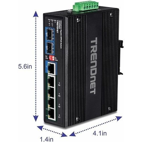 TRENDnet TI-UPG62 6-Port Hardened Industrial Gigabit Ultra PoE DIN-Rail Switch