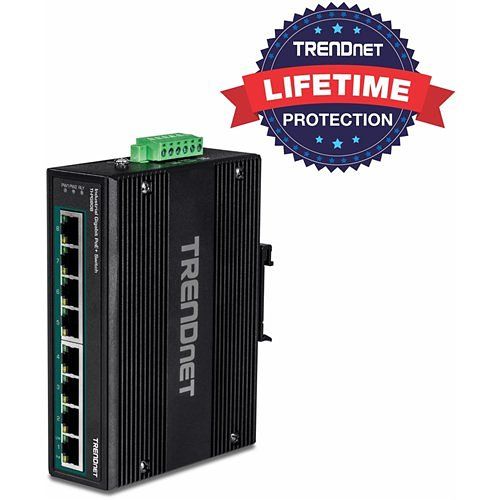 TRENDnet TI-PG80B 8-Port Hardened Industrial Unmanaged Gigabit 10/100/1000mbps Din-Rail Switch W/ 8 X Gigabit PoE  Ports; Ti-Pg80b; 24 ? 56v DC Power Inputs With Overload Protection