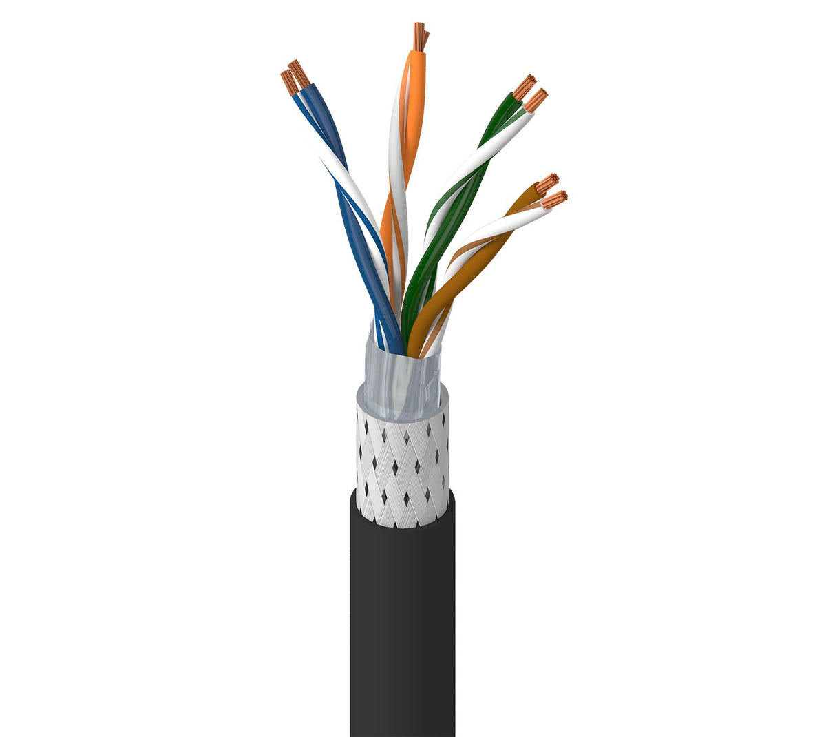 Belden 74002PU.01500 DataTuff CAT5e 26/4 Stranded Cable, Polyethylene Insulation, SF/UTP Overall Braid + Foil Shielding, PUR Halogen Free Jacket, AWM 20549, 500m Reel, Black