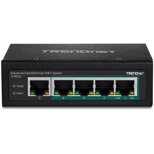 TRENDnet TI-PE50 5-Port Industrial Fast Ethernet Din-Rail Switch, 1Gbps