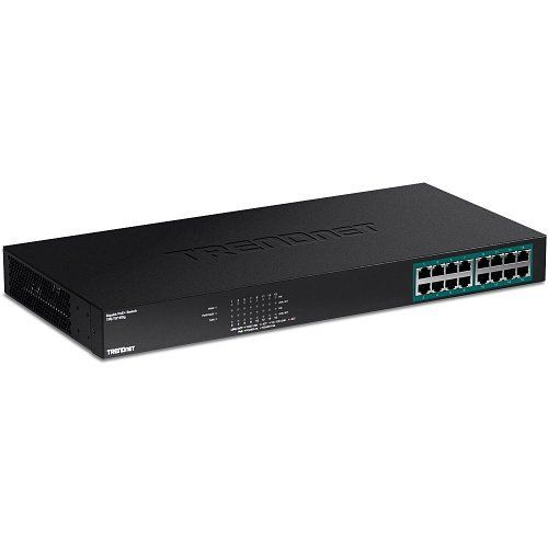 TRENDnet TPE-TG160G 16-Port Gigabit PoE+ Switch with Smart Fans, 19” Rack Mountable Metal Housing, 256W