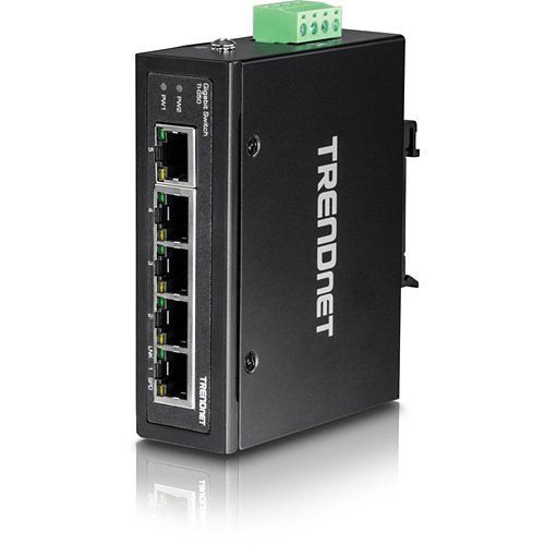 TRENDnet TI-G50 5-Port Hardened Industrial Gigabit DIN-Rail Switch, 10Gbps