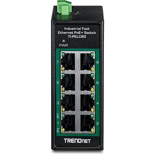 TRENDnet TI-PELC80 8-Port Industrial Fast Ethernet PoE+ DIN-Rail Mini Switch