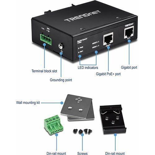 TRENDnet TI-IG30 Hardened Industrial Gigabit PoE+ Injector
