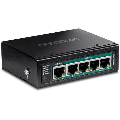 TRENDnet TI-B541 5-Port Industrial Gigabit PoE++ Powered DIN-Rail Switch with PoE Pass-Through