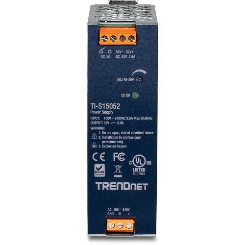 TRENDnet TI-S15052 DIN-Rail Power Supply with PFC Function, 52V DC, 2.89A AC/DC, 150W