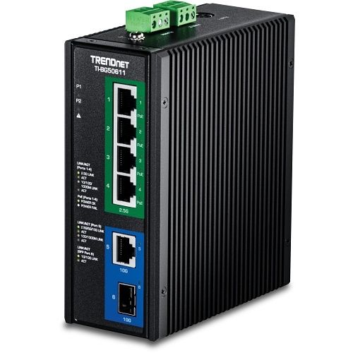 TRENDnet TI-BG50611 6-Port Industrial 2.5G PoE++ DIN-Rail Switch with 10G Ports
