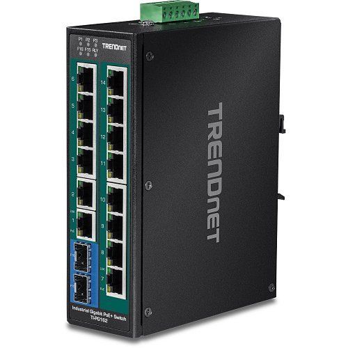 TRENDnet TI-PG162 16-Port Industrial Gigabit PoE+ DIN-Rail Switch