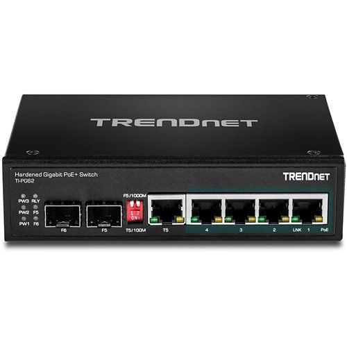 TRENDnet TI-PG62 6-Port Industrial Gigabit PoE  DIN-Rail Switch 100 - 240 V AC, 50/60 Hz, 2 A , 12Gbps